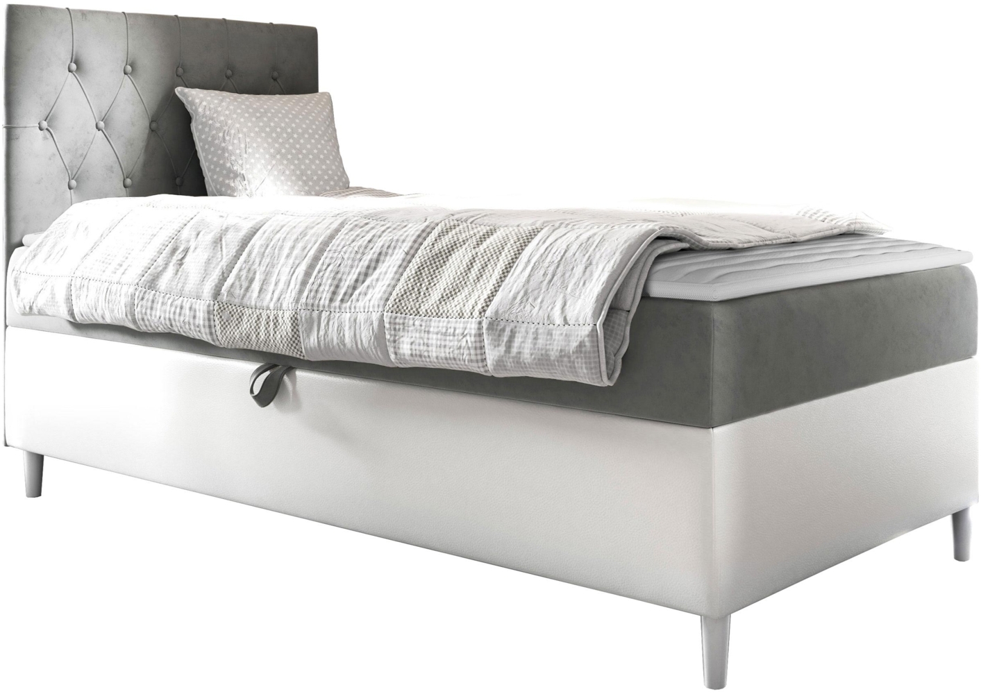 Boxspringbett 'Lenda Junior 1', grau, 90x200 cm, Links Bild 1