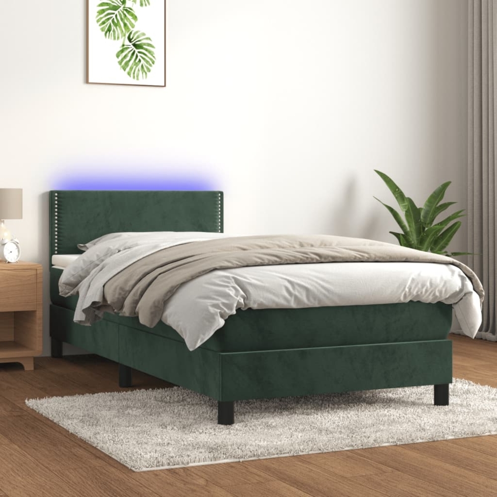 vidaXL Boxspringbett mit Matratze & LED Dunkelgrün 90x200 cm Samt 3134324 Bild 1