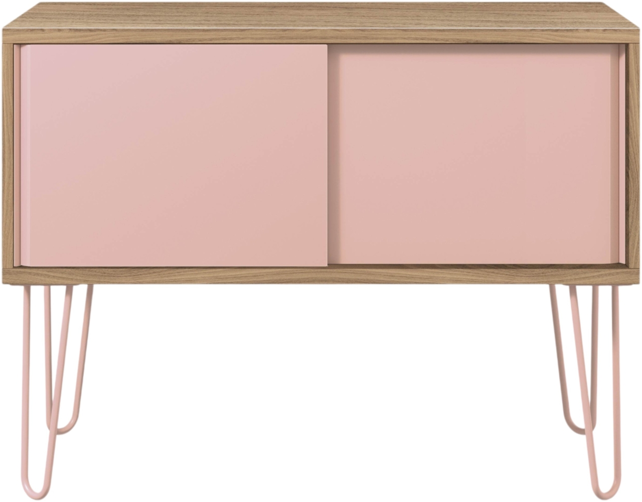 Bisley MultiRange Sideboard in Nussbaum-Pink - Büroschrank mit Schiebetüren 100cm breit, Retro-Design Kommode aus Holz & Metall, Schrank für Ordner, Bücher & Büro-Material, MS1007H-NW-620 Bild 1