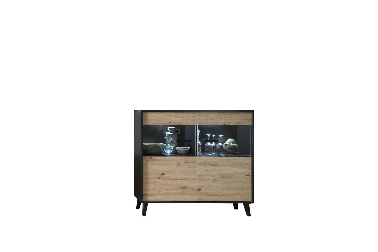 Highboard >Artona< in Artisan-Eiche, Schwarz - 125,3x117,3x39,3cm (BxHxT) Bild 1