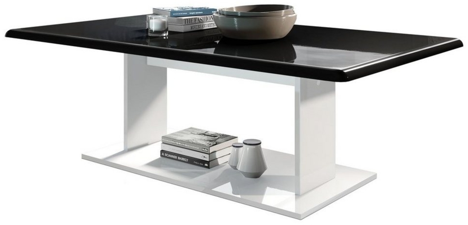 Couchtisch Beistelltisch Wohnzimmertisch Mono in Weiß mit Tischplatte in Schwarz Hochglanz Bild 1