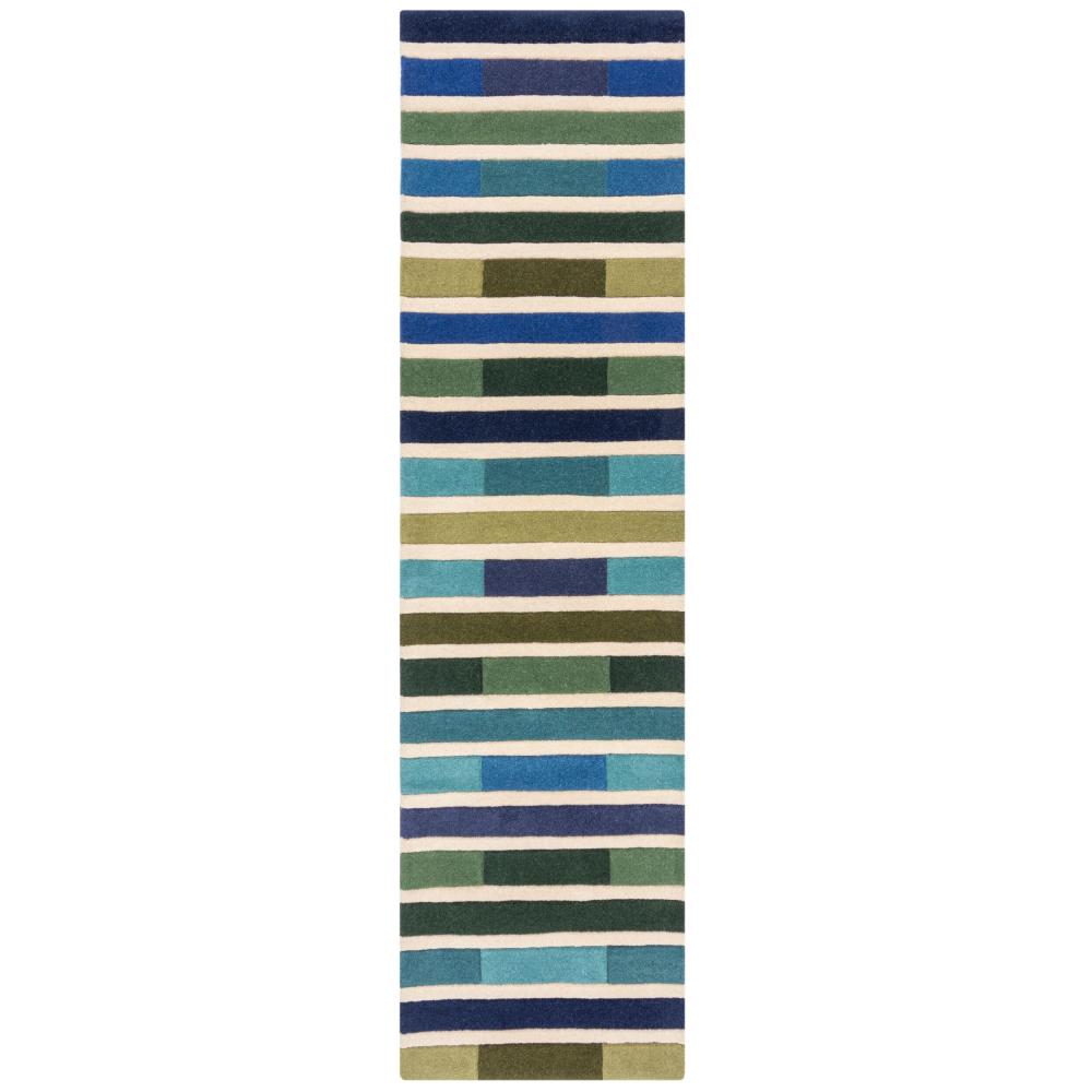 Kadima Design Luxuriöser Wollteppich "Derwent Gemma" mit Streifenmuster. Farbe: Grün-Blau, 60x230 cm Bild 1