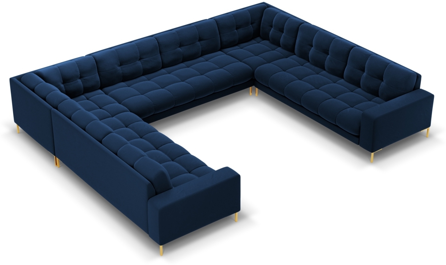 Micadoni Wohnlandschaft Mamaia 9-Sitzer Samtstoff Bluvel Königsblau goldene Beine Bild 1