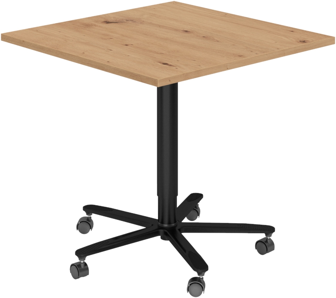 bümö Säulenhubtisch höhenverstellbar, Stehtisch Büro, Bistrotisch eckig 80 x 80 cm - Besprechungstisch Asteiche, Stehtisch Holz-Platte, Säule aus Metall in schwarz, Säulentisch, Hochtisch, ST88-R-D Bild 1
