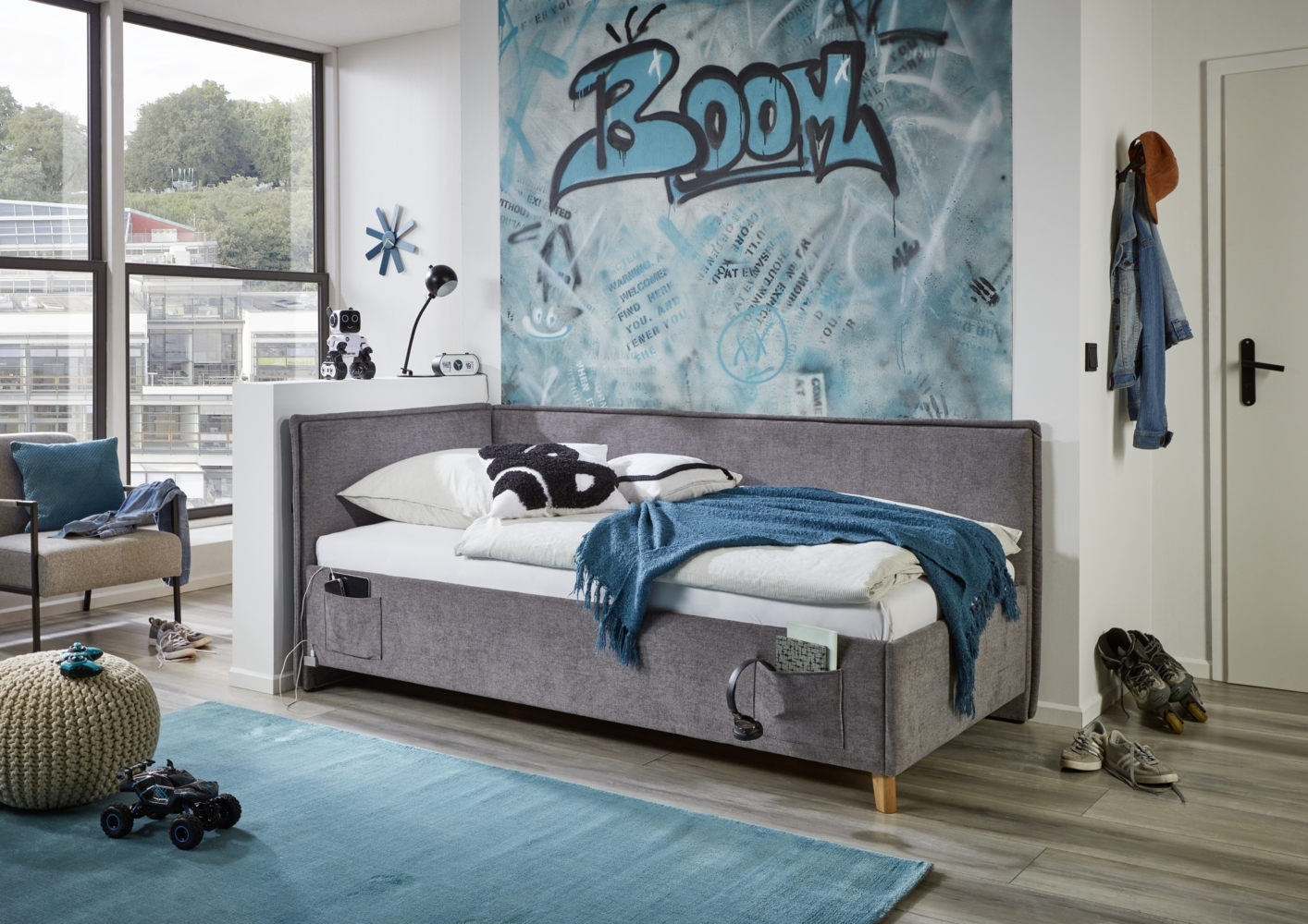 Polsterliege >Fun< Liegefläche 90x200cm, City Grau, Stellmaß: 103x90x215cm (BxHxT) Bild 1