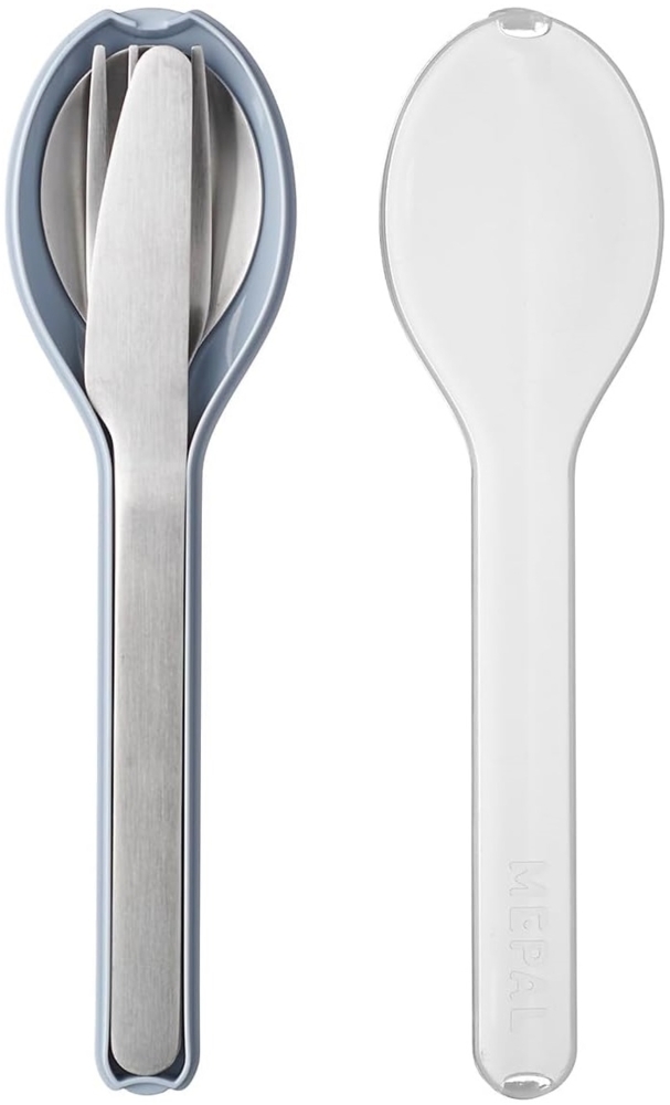 Mepal 105760013800 To Go Set Ellipse 3-teilig Nordic blue  Besteck für unterwegs. Bestehend aus Messer, Gabel und Löffel, in hellblau Kunststoffhülle, Stainless Steel, 19.5 x 5.1 x 2.3 cm Bild 1