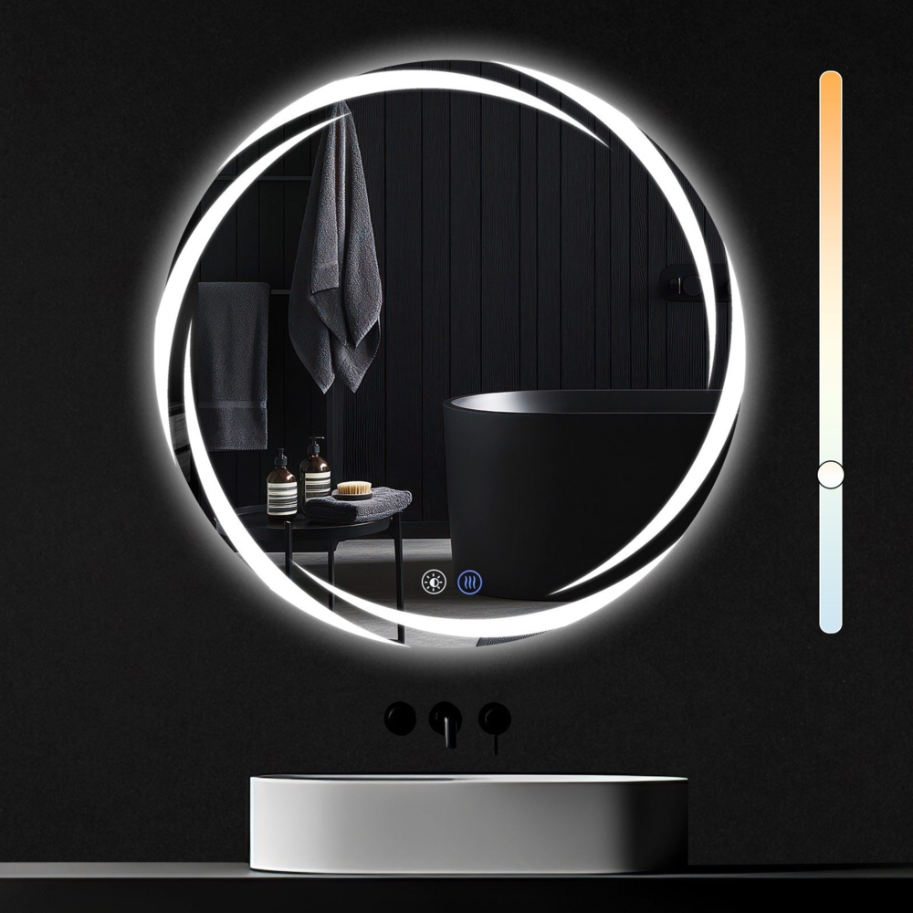 ZMH Runder Badezimmerspiegel mit Beleuchtung – LED-Wandspiegel 80 cm IP44, runder Badezimmerspiegel mit Touch-Funktion, mit dimmbarem Licht – Schalter und Antibeschlagfunktion Bild 1