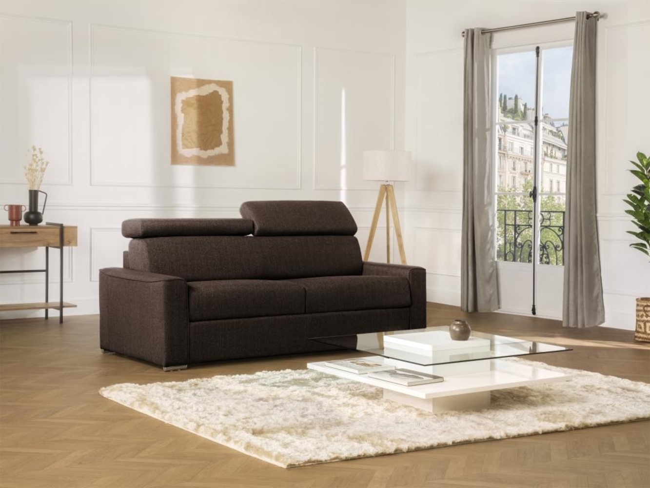 Vente-unique - Schlafsofa 2-Sitzer - Liegefläche: 120 cm - Matratzenhöhe: 22 cm mit Memory Schaum - Stoff - Grau - VIZIR Bild 1