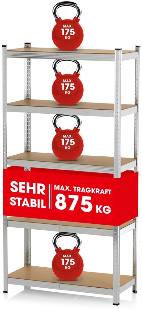 EASYmaxx Schwerlastregal 180 x 90 x 40 cm | 875 kg Traglast, 175 kg pro Ebene | Regal und Werkbank | Kellerregal, Lagerregal mit 5 verstellbaren Ablagen | Für Keller, Garage, Hobbyraum, Werkstatt Bild 1