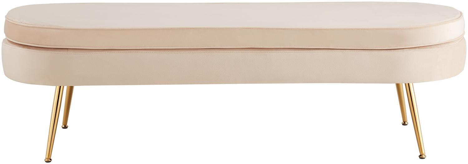 Sitzpouf oval lang Samt Beige Sitzhocker Hocker Fußhocker Stoffhocker Bild 1