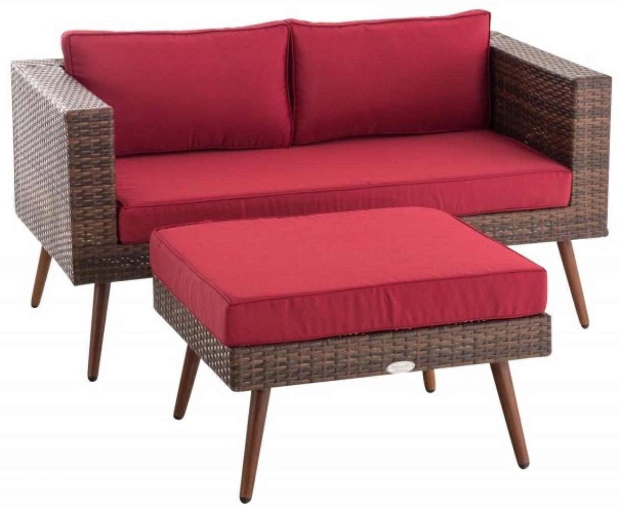 2er Sofa Molde mit Fußhocker Flachrattan braun-meliert 40 cm (Dunkelbraun), rubinrot Bild 1