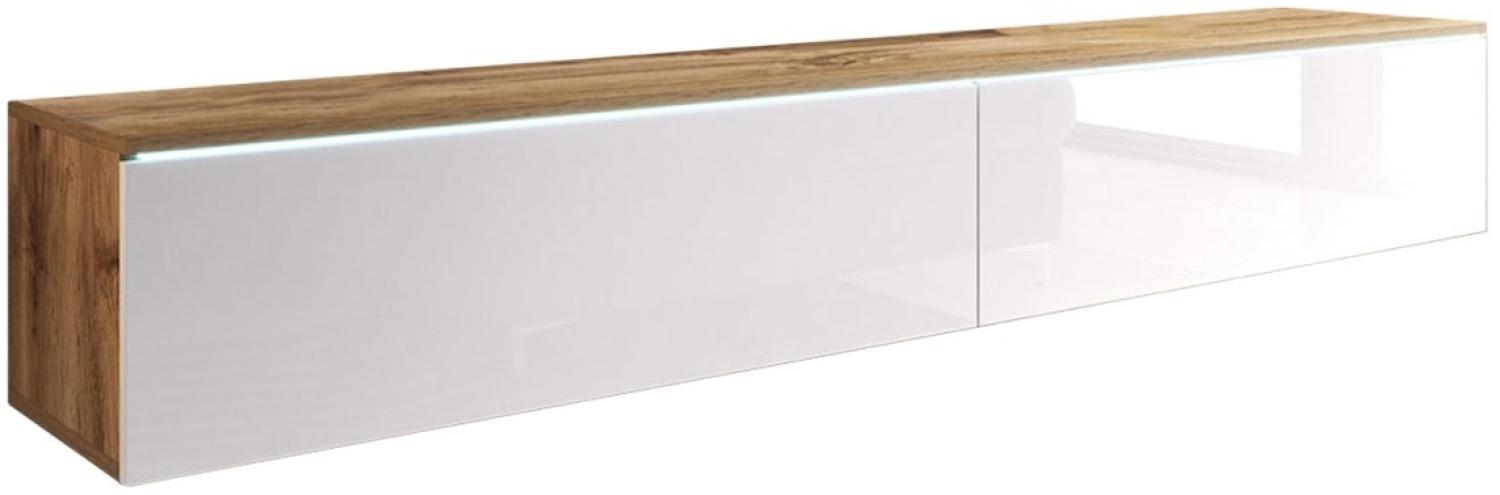 Lowboard D TV-Unterschrank 180x32x30cm grifflos Eiche Wotan weiß Hochglanz Bild 1