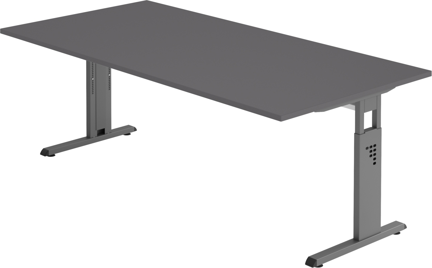 bümö höhenverstellbarer Schreibtisch O-Serie 200x100 cm in Graphit, Gestell in Graphit - großer PC Tisch für's Büro manuell höhenverstellbar, Computertisch verstellbar, OS-2E-G-G Bild 1