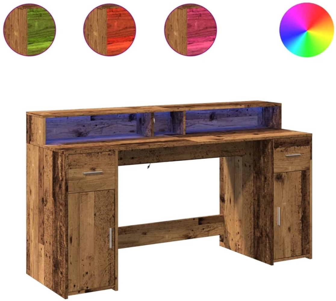 vidaXL LED-Schreibtisch Altholz-Optik 160x55x91 cm Holzwerkstoff 3309436 Bild 1