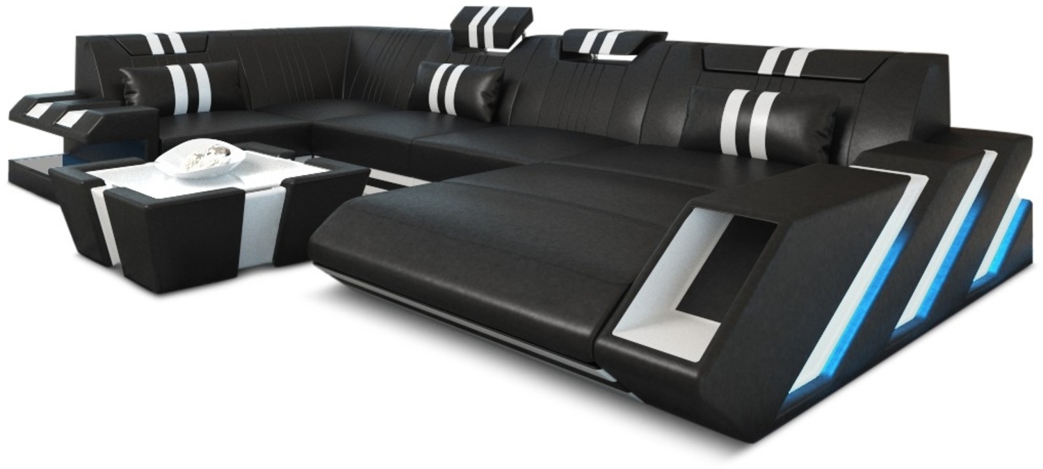 Sofa Dreams 'Apollonia' Ledersofa U Form, 77 x 196 x 356 cm, Schwarz / Weiß, Büffelleder, Rechts Bild 1