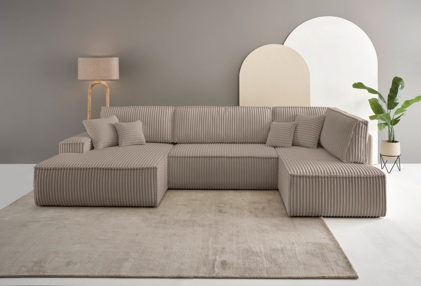 andas Wohnlandschaft FINNLEY U-Form XXL 329 cm, Schlafsofa, Schlaffunktion m. Bettkasten, (194/139 cm), Bouclé, Struktur und Cord Bild 1