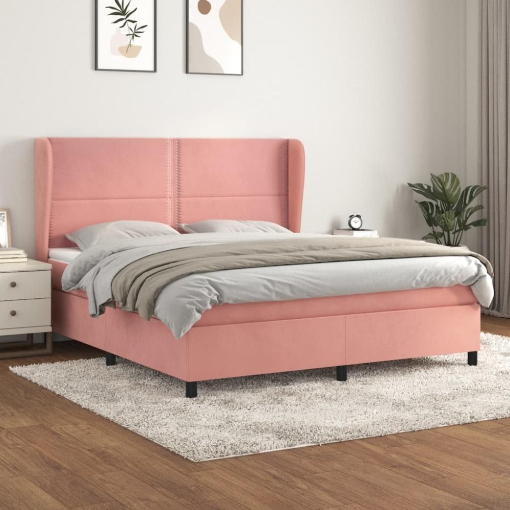 vidaXL Boxspringbett mit Matratze Rosa 160x200 cm Samt 3129164 Bild 1