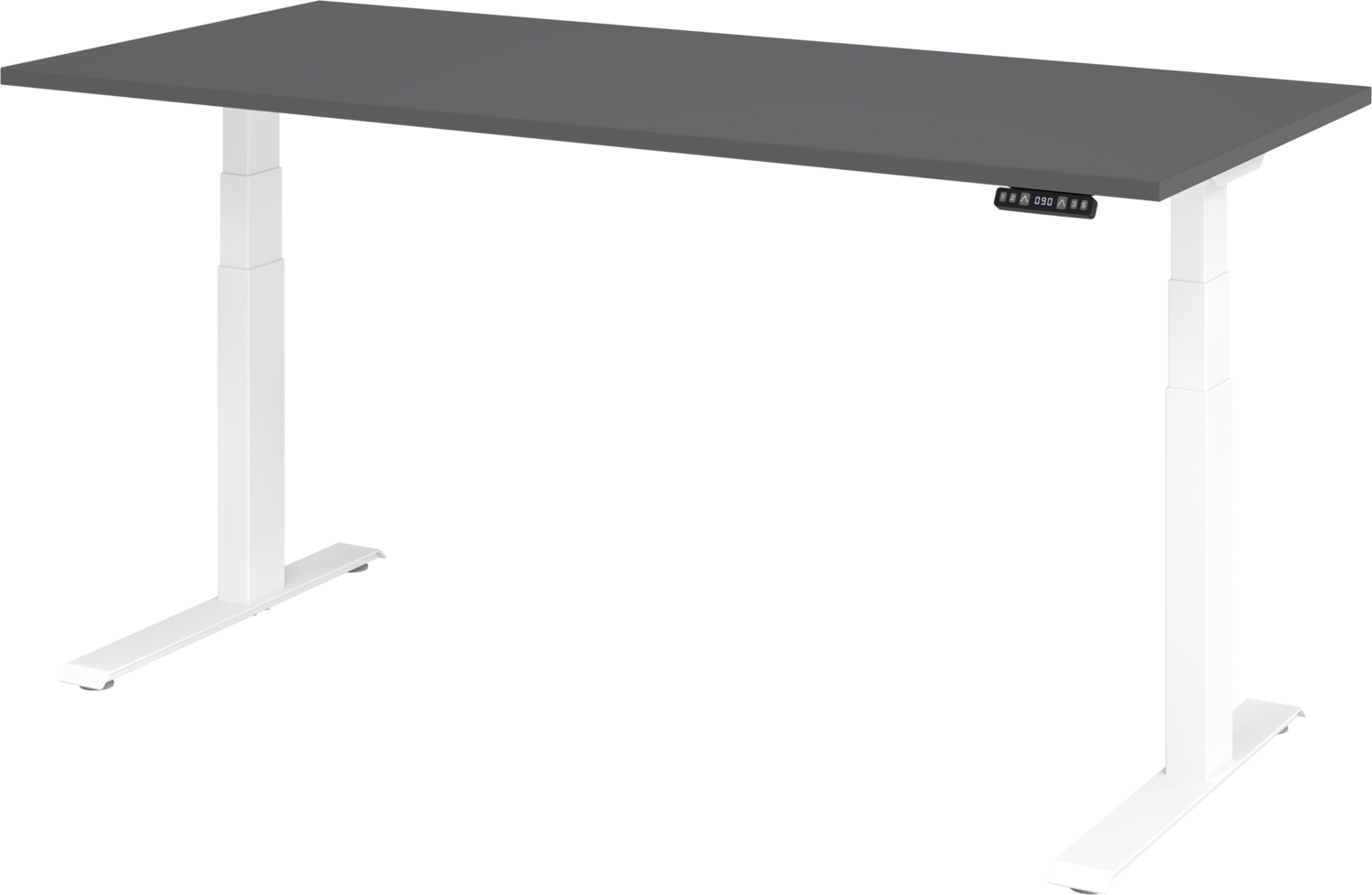 bümö elektrisch höhenverstellbarer Schreibtisch 180x80 cm in graphit, Gestell weiß mit Memory-Steuerung, elektrischer Bürotisch höhenverstellbar Gaming Tisch, XDKB19-G-W Bild 1