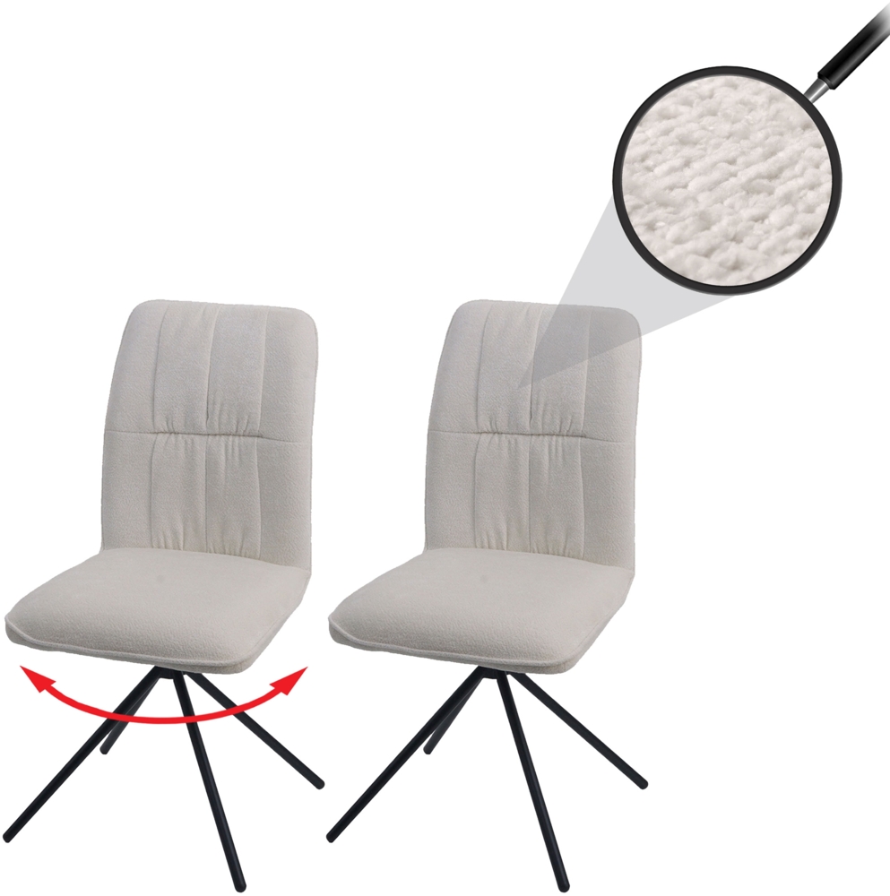 2er-Set Esszimmerstuhl HWC-N99, Küchenstuhl, drehbar Auto-Return, Stoff/Textil Chenille (340g/m²) Öko-Tex ~ creme Bild 1