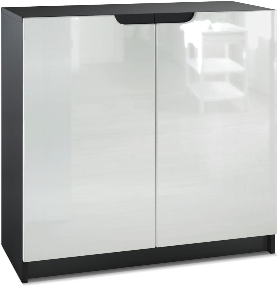 Vladon Sideboard Logan, Kommode mit 2 Türen, Schwarz matt/Weiß Hochglanz (82 x 78 x 37 cm) Bild 1