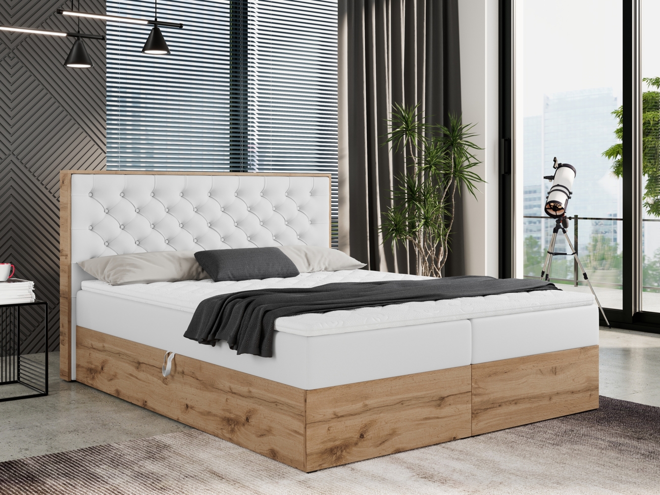 Boxspringbett mit Multipocket-Matratze und Zwei Bettkästen, Doppelbett mit Stauraum - ALBERO 3 - 180 x 200 cm - Weiß Kunstleder - H4 Bild 1