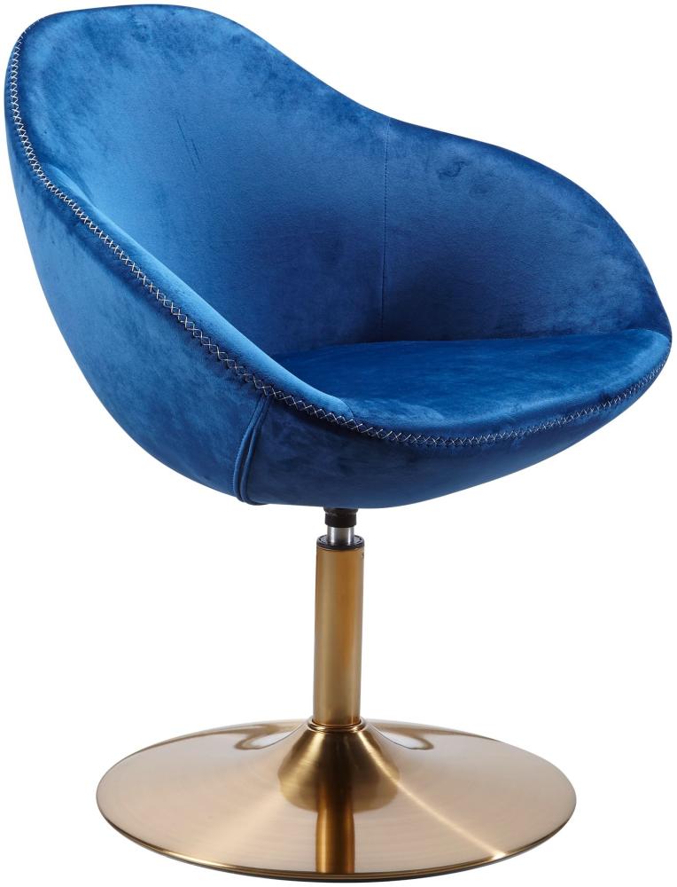 Kadima Design Loungesessel: Bequem, Drehfunktion, Trompetenfuß, 360° drehbar, Samtbezug, Polyester. Blau, 70x70x79 cm Bild 1