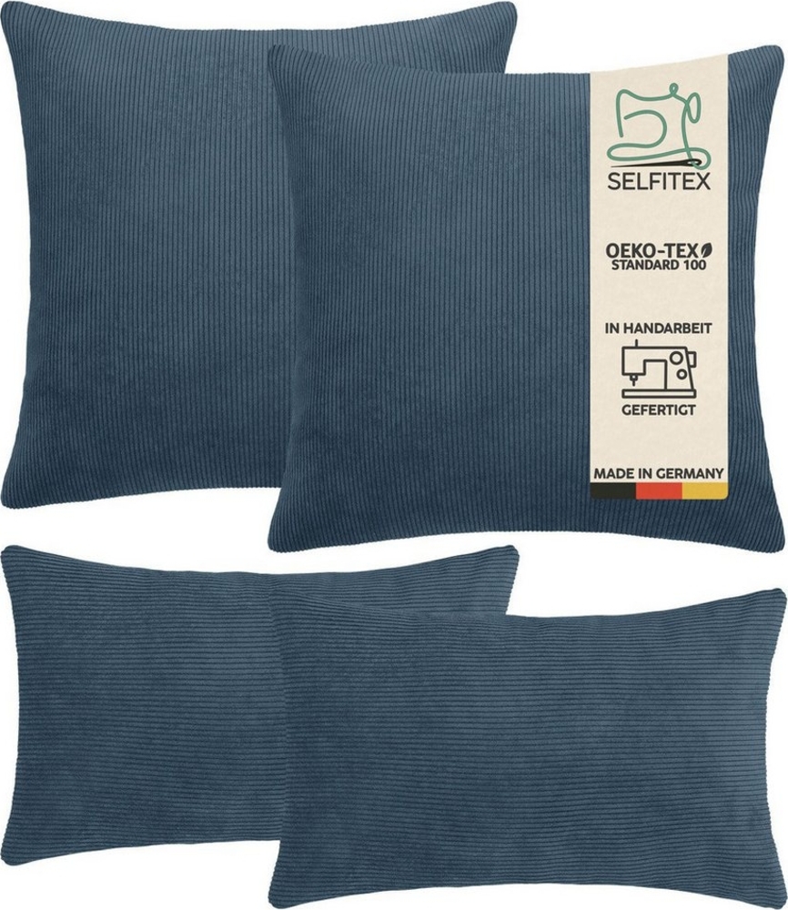 Selfitex Dekokissen 4er Set Cord Kissen inkl. Füllkissen, 2x 50x50 & 2x 30x50, robuster Bezug mit satten Farben, weiches Füllkissen Bild 1