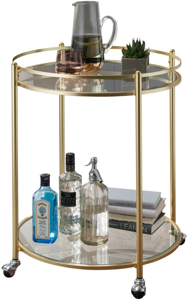 Kadima Design Goldener Servierwagen, mobiler Beistelltisch, Sicherheitsglas, Mehrzwecknutzung. 57x57x75 cm Bild 1