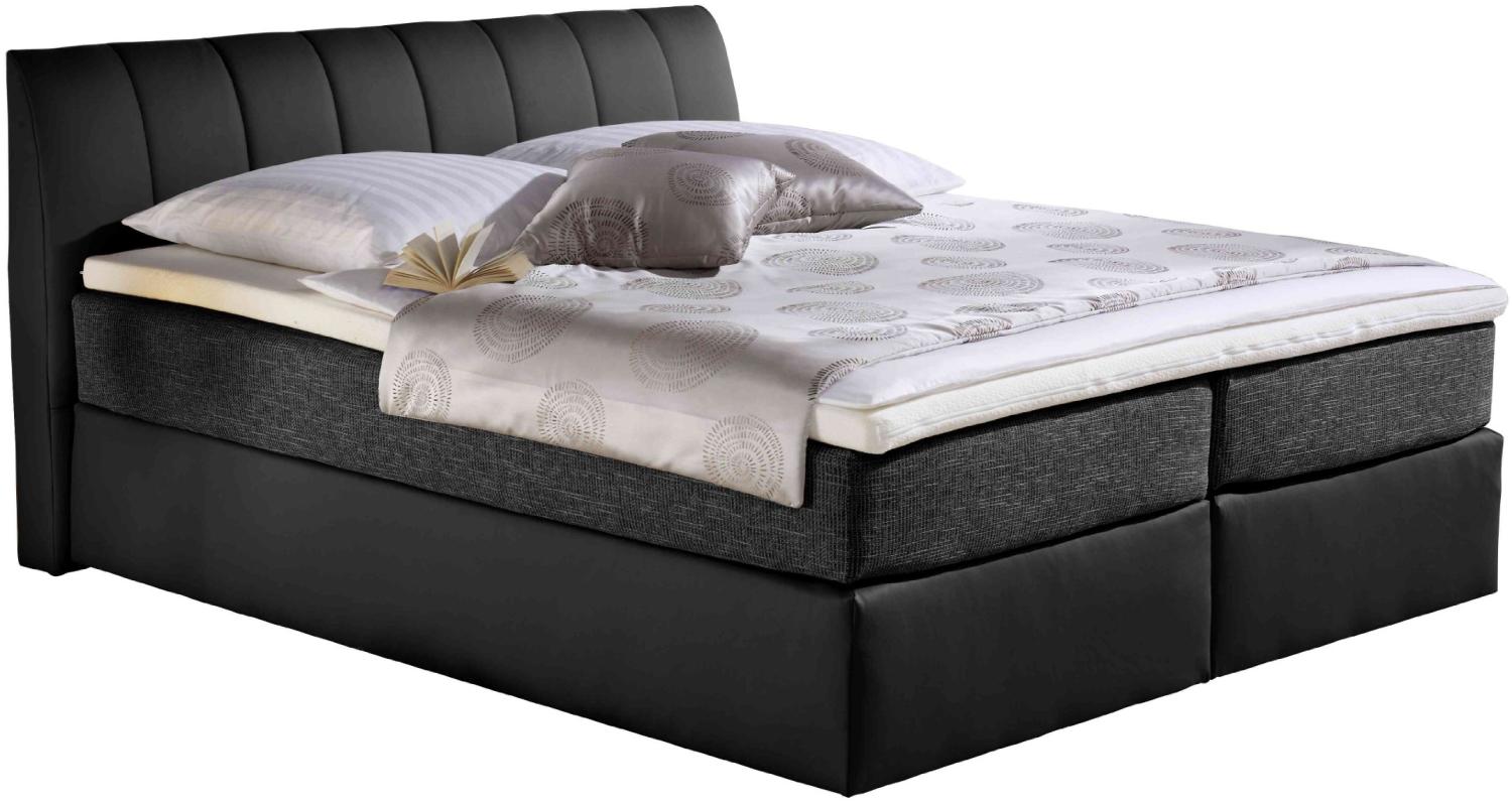 Maintal Boxspringbett Vanilla, 140 x 200 cm, Strukturstoff, Bonellfederkern Matratze H3, schwarz Bild 1