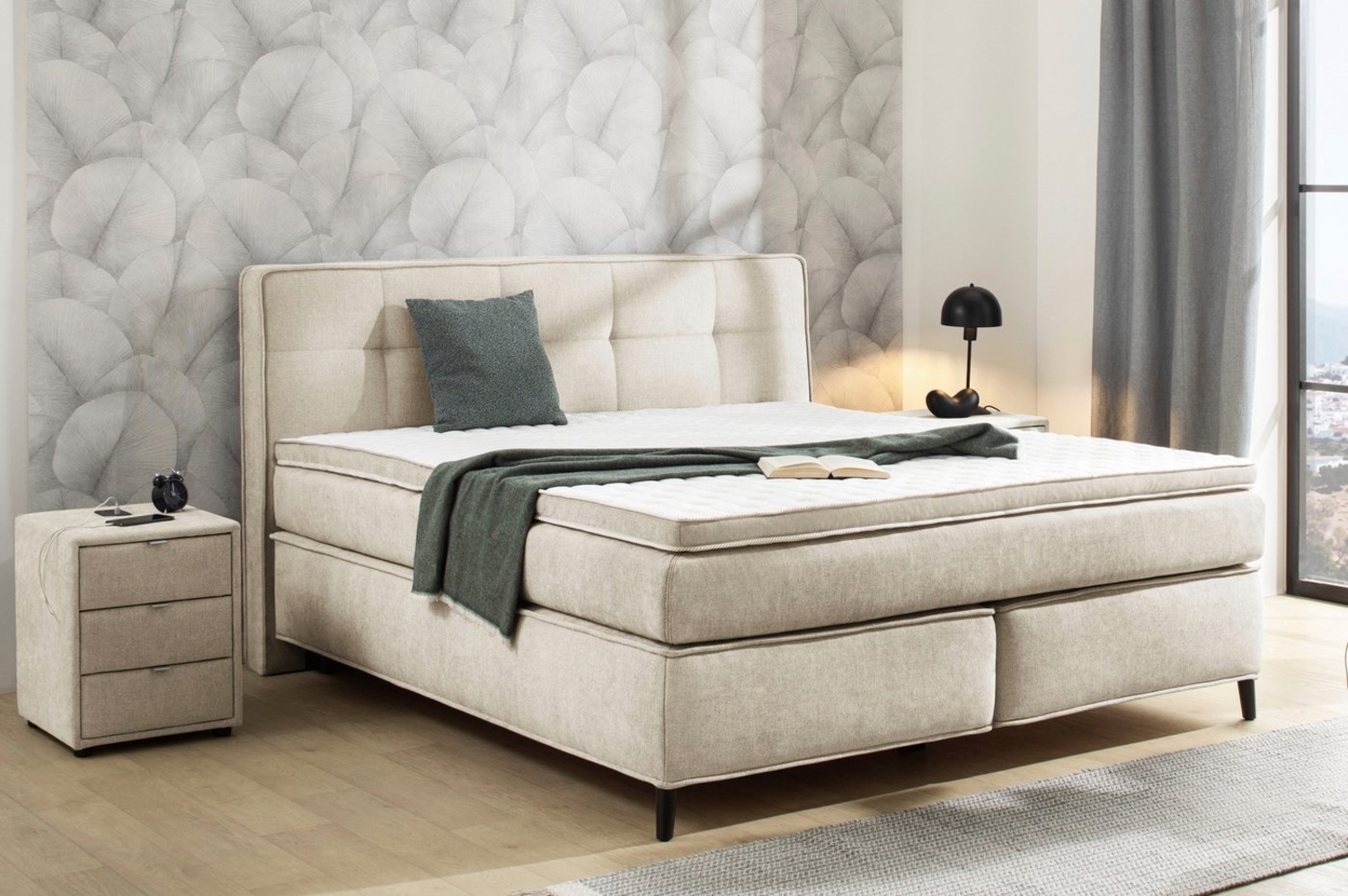 Jockenhöfer 'Capello Mix' Boxspringbett, 180x200 cm, Flachgewebe Beige Bild 1