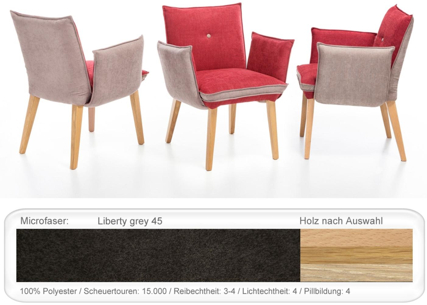 6x Sessel Gerit 1 Rücken mit Knopf Polstersessel Esszimmer Massivholz Buche natur lackiert, Liberty grey Bild 1