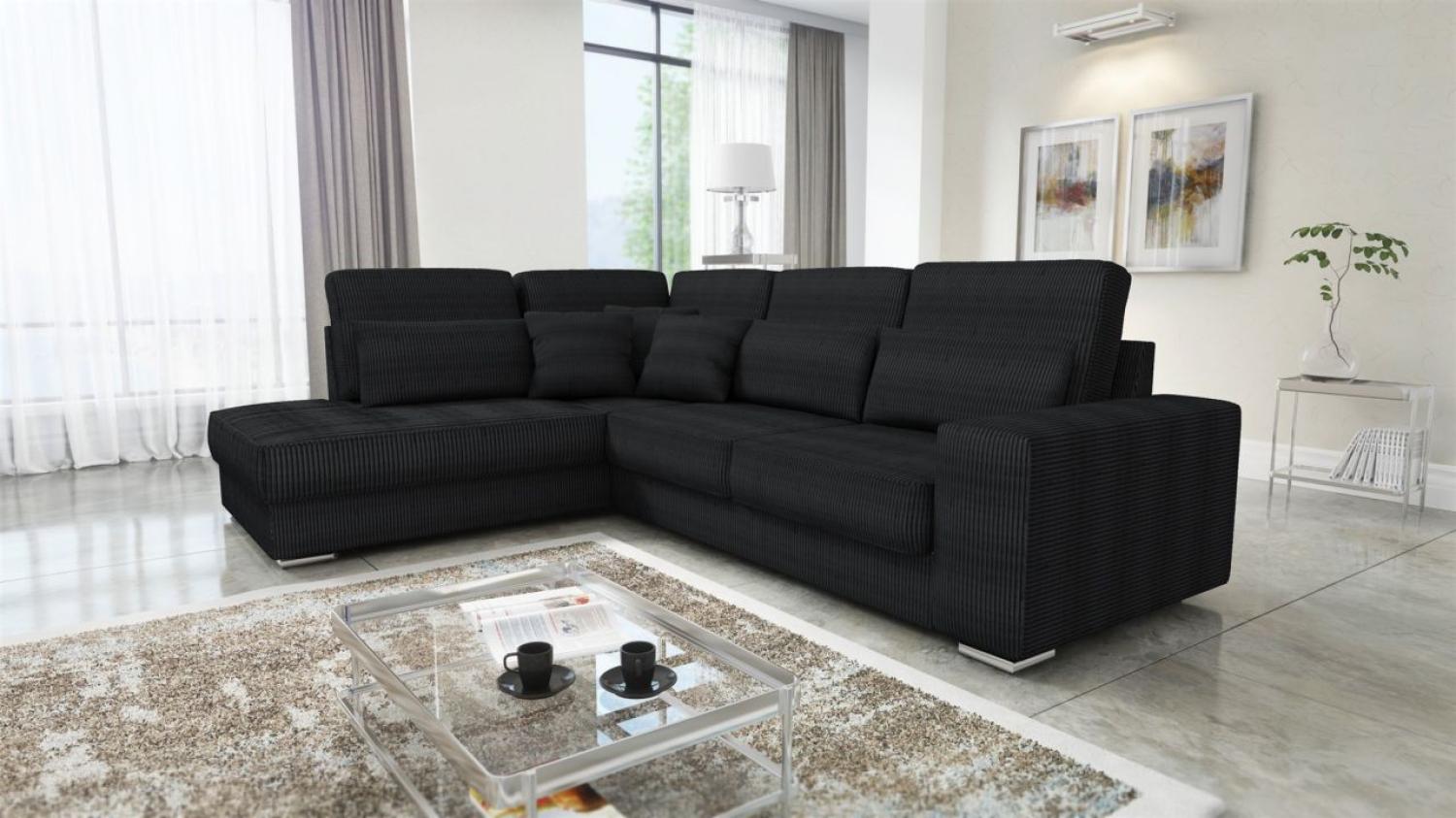 Ecksofa Sofa NEVIO XL Stoff Scala Schwarz Ottomane Links Bild 1