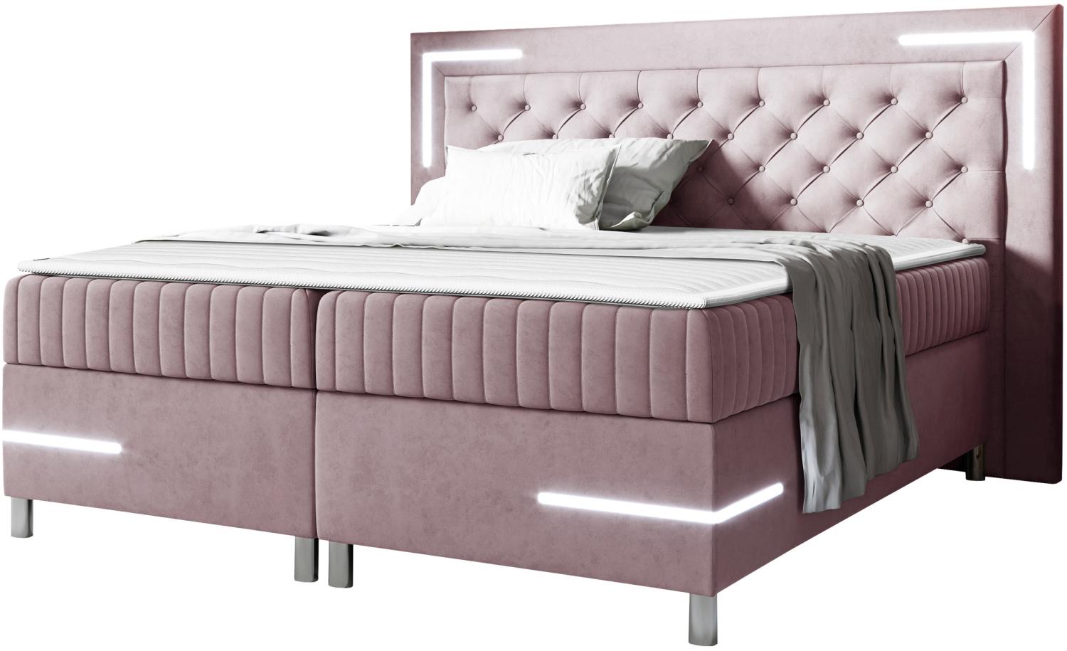 Boxspringbett Tasurto 5 LED, Rosa, 160 x 200 cm Bild 1