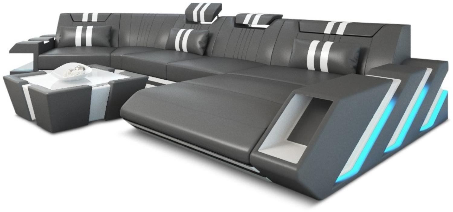 Sofa Dreams 'Apollonia C-Form' Ledersofa, 80 x 190 x 433 cm, Grau / Weiß, Büffelleder, Rechts Bild 1