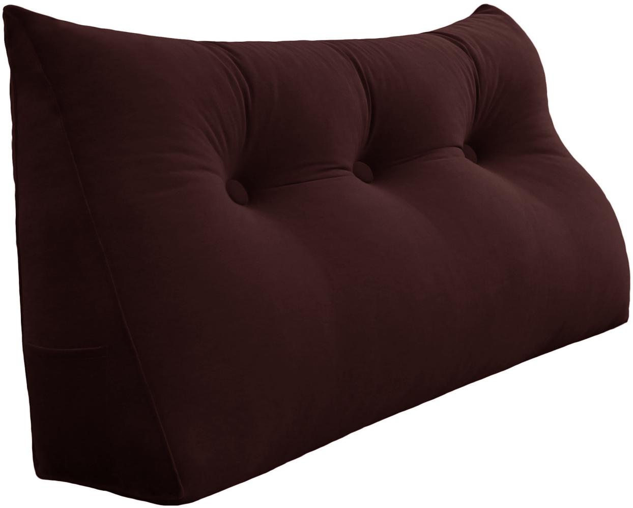 VERCART Großes Keilkissen, Langes Lesekissen, Bettruhe Rückenkissen, Dreieckiges Liegekissen, Dekoratives Kopfteilkissen für Tagesbett oder Tiefes Sofa, Samt Haselnuss Schokolade, 100cm Bild 1