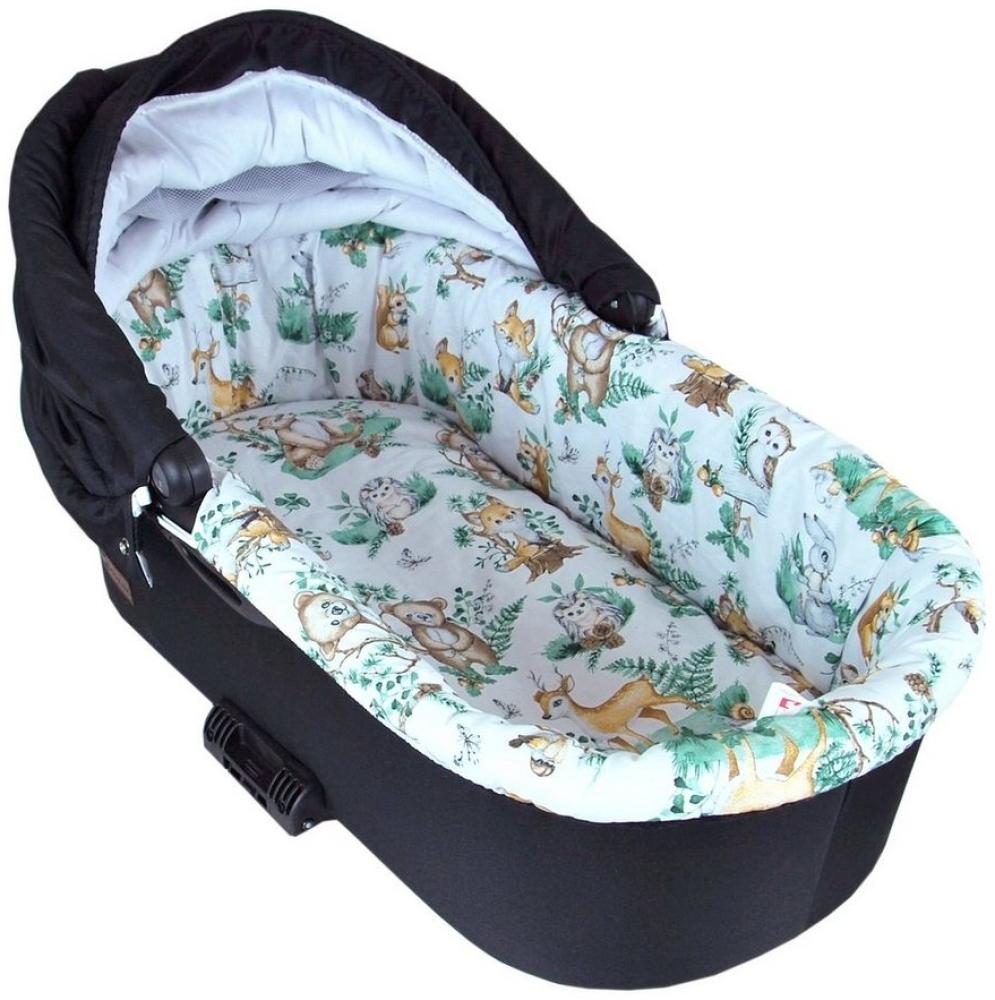 BABYLUX Nestchen für Kinderwagen Stubenwagen BABYWANNE + Matratze 2 Tlg Set Doppelseitig (W15 - Grün + Waldtiere) Bild 1