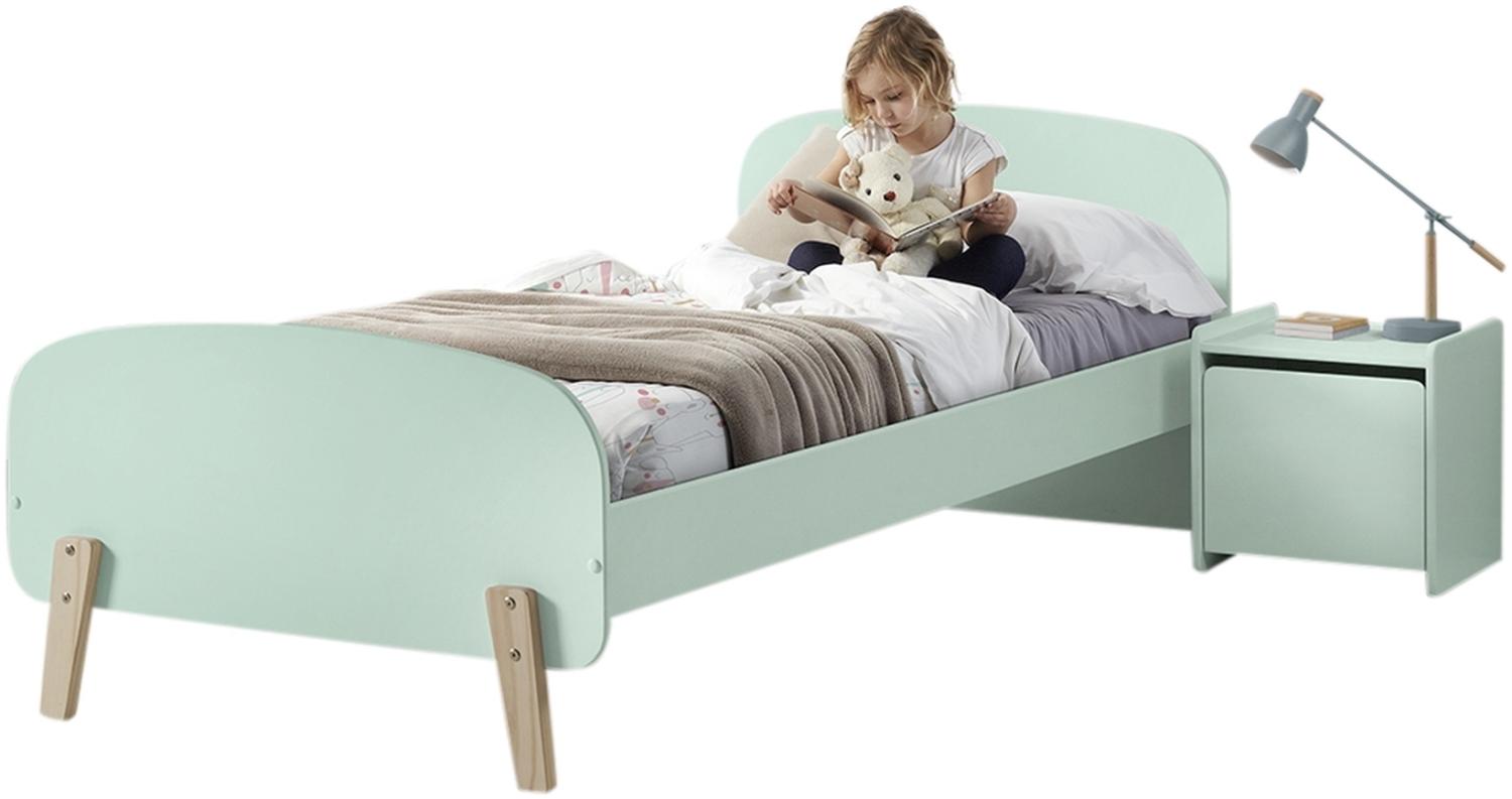 Kinderbett >KIDDY< in mintgrün aus Massiv Kiefer und MDF - 205,5x72,5x95 (BxHxT) Bild 1