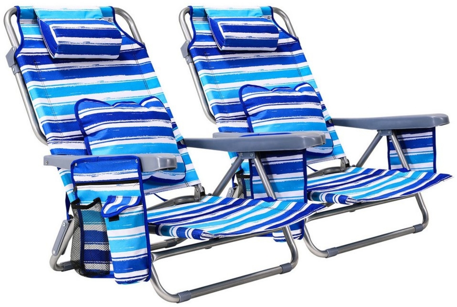 TLGREEN Klappstuhl Strandliegestuhl mit Rucksackfunktion,Strandstuhl,Campingstuhl, (5-fach verstellbare Rückenlehne, mit Armlehne Lendenkissen Kopfstütze Seitentaschen, 2 St), für Strand, Camping, Angeln, Garten Bild 1