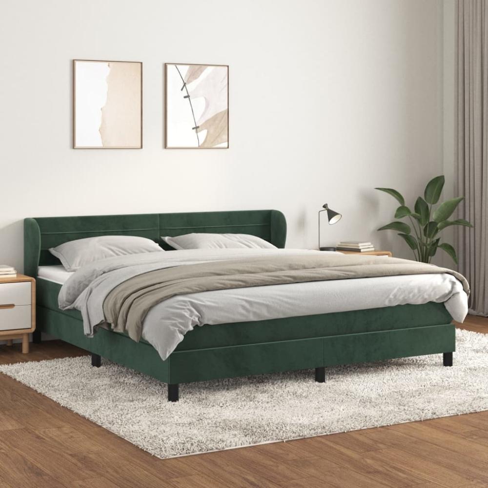 vidaXL Boxspringbett mit Matratze Dunkelgrün 160x200 cm Samt 3127562 Bild 1