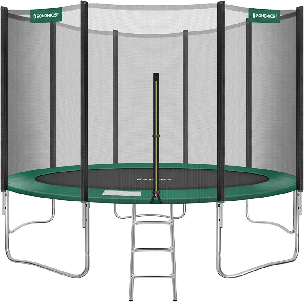 Songmics Trampolin mit Sicherheitsnetz, Leiter und gepolsterten Stangen, schwarz-grün, Ø 427 cm Bild 1