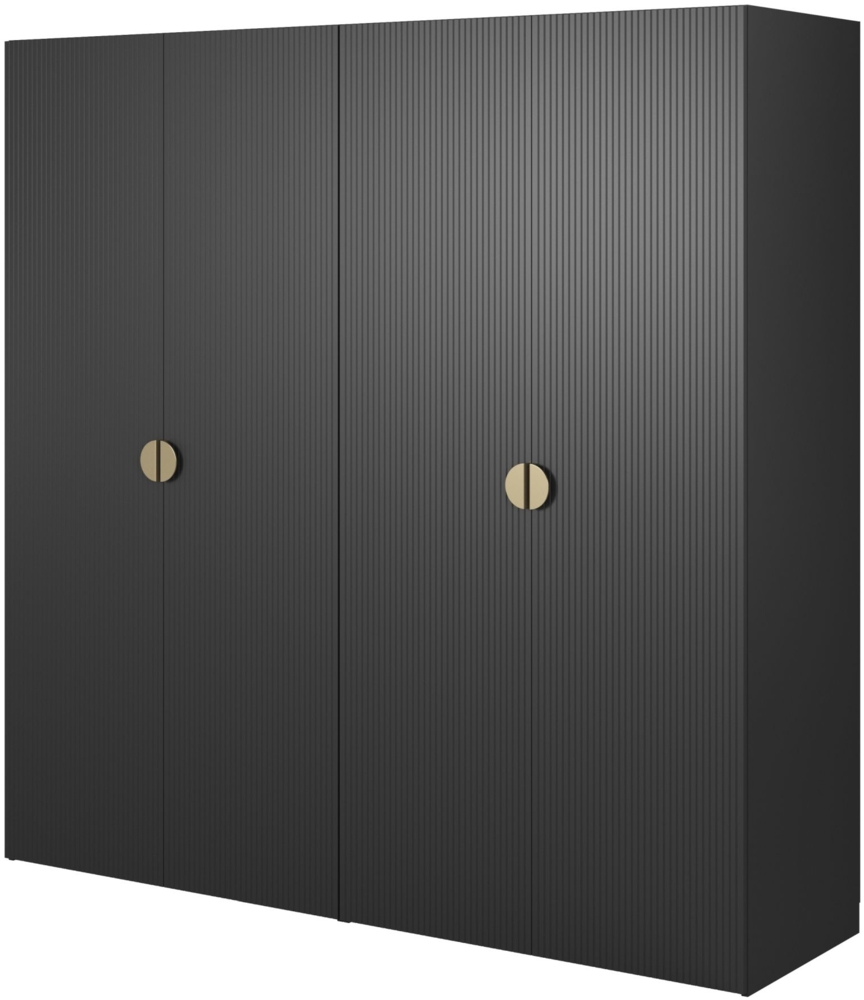 Selsey 'Moonir' Kleiderschrank 4-türig mit 2 Kleiderstangen und Regalen, schwarz 200 x 200 x 57 cm Bild 1