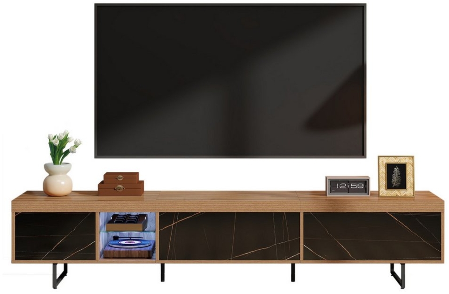 MODFU Lowboard mit Marmoroberfläche (Fernsehtisch,TV-Board,TV-Ständer, 1 St, 3 Türen), mit Glas und farbwechselnder LED-Beleuchtung Bild 1