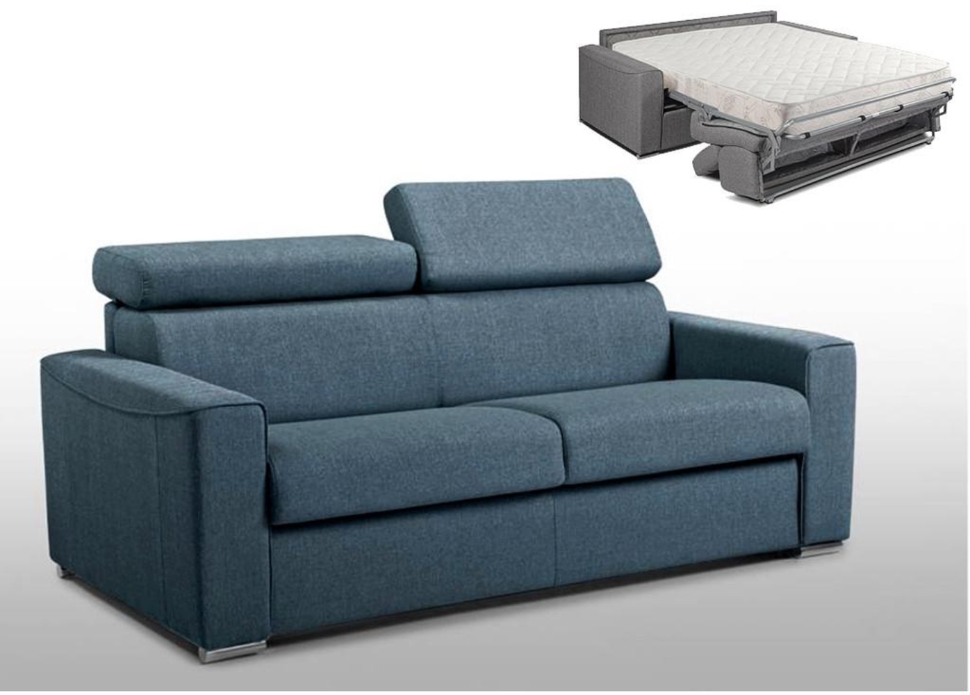 Schlafsofa 3-Sitzer Stoff VIZIR - Blau - Liegefläche: 140 cm - Matratzenhöhe: 18 cm Bild 1