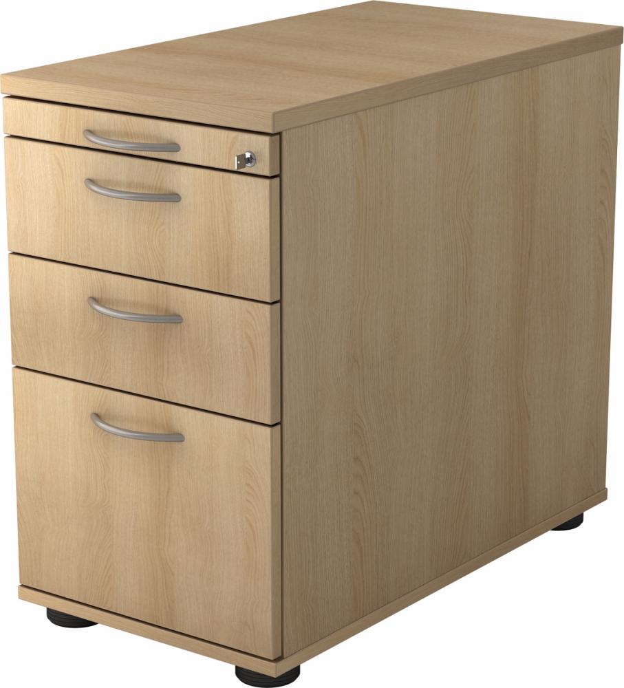 bümö Schreibtisch Schrank Büro mit Hängeregister für Hängeordner, Schubladenschrank Holz in Eiche, Container mit Schubladen & Hängeregistratur - Schreibtisch Kommode mit Bogengriffe, SC40-E-E-BM Bild 1