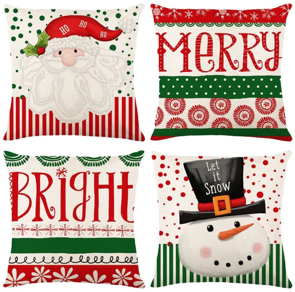 Rosnek Kissenbezug 4 Stück, Leinen, Quadratisch, für Weihnachten Bett Sofa Deko, (4 Stück) Bild 1