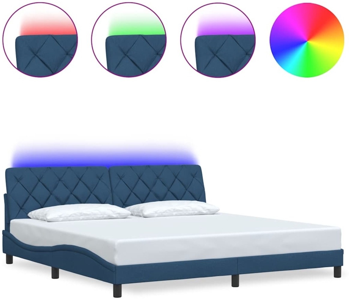 vidaXL Bettgestell mit LED ohne Matratze Blau 200x200 cm Stoff 3310698 Bild 1