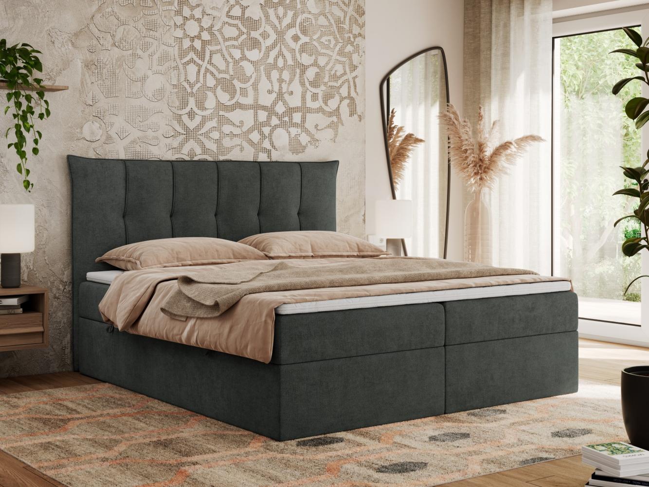 Boxspringbett, Polsterbett mit Bettkasten - PREMIUM-10 - 140x200cm - Dunkelgrau Stoff - H4 Bild 1