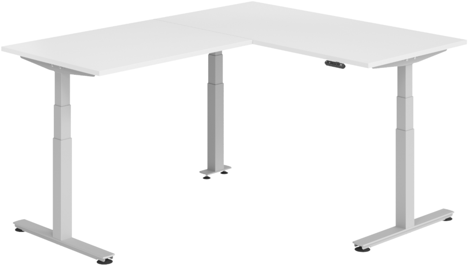 bümö Eckschreibtisch elektrisch höhenverstellbar L-Form: 160 x 200 cm in weiß, Gestell silber - Stehschreibtisch mit Memory-Steuerung, elektrischer XXL Schreibtisch für die Ecke, XDSMW-1612-W-S Bild 1