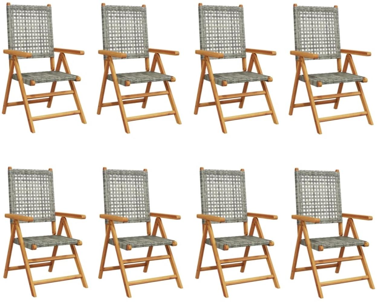 vidaXL Gartenstuhl Verstellbar 8 Stk. Grau Poly Rattan Massivholz 3214525 Bild 1