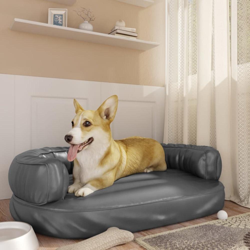 vidaXL Hundebett Ergonomisch Schaumstoff Kunstleder, Grau, 88x65 cm Bild 1